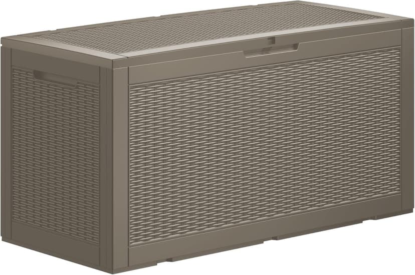 100 Gallon Lockable Resin Deck Box, Waterproof & UV-Resistant Outdoor Storage Box for Cushion Storage and Outdoor Delivery Storage,Coffee