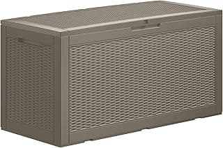 100 Gallon Lockable Resin Deck Box, Waterproof & UV-Resistant Outdoor Storage Box for Cushion Storage and Outdoor Delivery Storage,Coffee