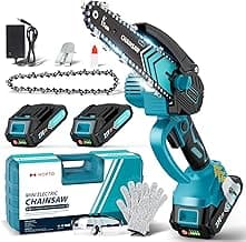 Mini Chain saw, 6-Inch Chain Saw, 2 Pack 2000mAh Batteries, 【Seniors Friendly】Portable Handheld Chainsaw, Mini Chainsaw Cordless for Wood Cutting Tree Trimming DIY Projects Gardening Camping