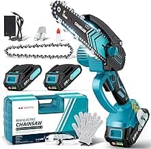 Mini Chain saw, 6-Inch Chain Saw, 2 Pack 2000mAh Batteries, 【Seniors Friendly】Portable Handheld Chainsaw, Mini Chainsaw Cordless for Wood Cutting Tree Trimming DIY Projects Gardening Camping