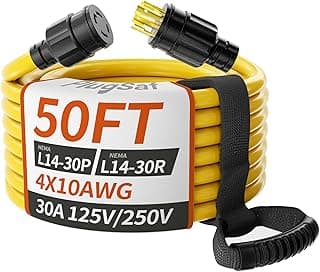 50FT 30 Amp Generator Extension Cord 4 Prong, NEMA L14-30P/L14-30R 10 Gauge STW 125/250V Twist Lock Generator Cord Heavy Duty, Yellow ETL Listed