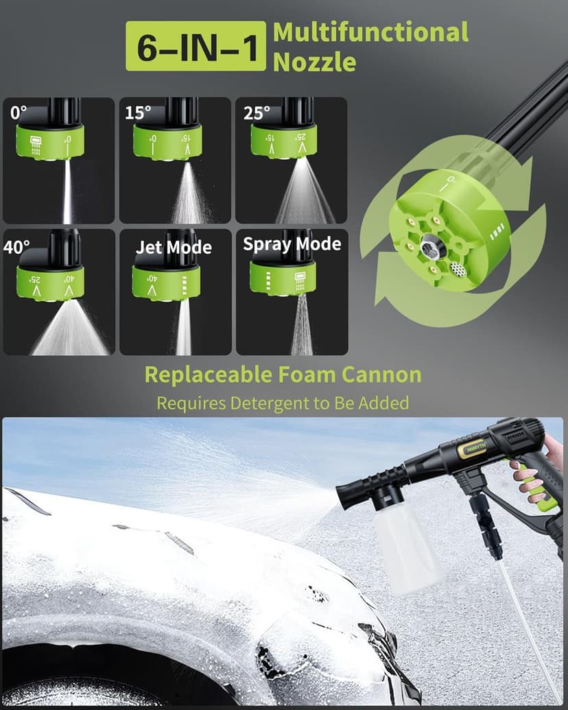 Cordless Pressure Washer Battery Powered; 990 PSI Cordless Power Washer with 4.0Ah Battery&Charger & 6-in-1 Nozzle; Portable Power Washer Cordless for Home; Battery Pressure Washer for Car Wash, Yard