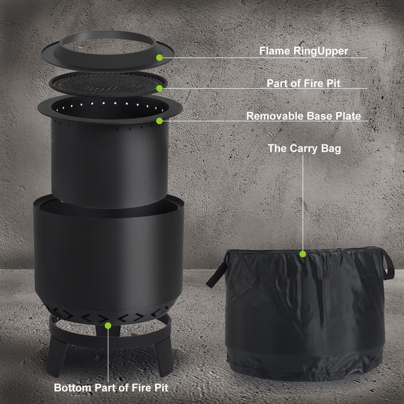 Aoxun Smokeless Fire Pits, 19 in Burning Portable Firepit with Removable Ash Pan& Waterproof Cover for Outside Wood Burning, for Patio, Camping, Backyard, BBQ