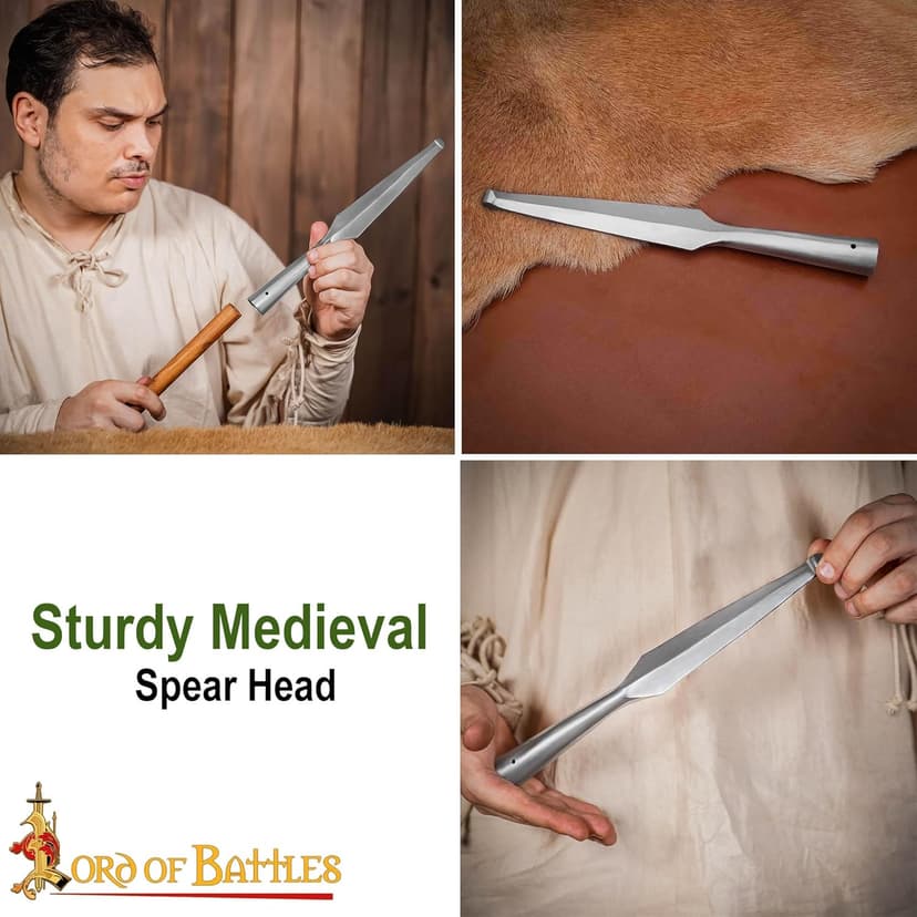 Medieval Spear Head Hand Forged from Carbon Steel Functional Viking Spearhead Combat Battle Ready Armor Hunting Lozenge Throwing Spearhead LARP SCA