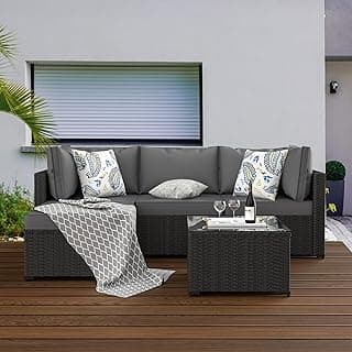 GOJOOASIS Patio Furniture Set Outdoor Sectional Sofa with Ottoman Wicker Couch Rattan Modular Seating Conversation Sets Porch Decor for Backyard, Balcony, Garden (Grey)