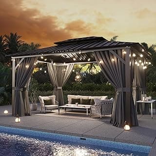 Aoxun 10'x12' Hardtop Gazebo, Aluminum Frame Canopy with Double Galvanized Steel Roof, Outdoor Metal Pavilion with Netting, Curtains for Backyard, Patio and Deck