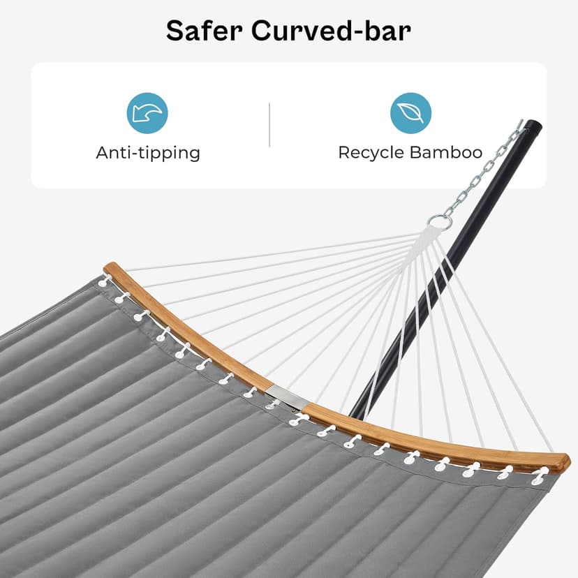 SUPERJARE Hammock with Stand, 2 Person Heavy Duty Hammock Frame, Detachable Pillow & Strong Curved-Bar & Portable Carrying Bag, Perfect for Outdoor & Indoor - Gray