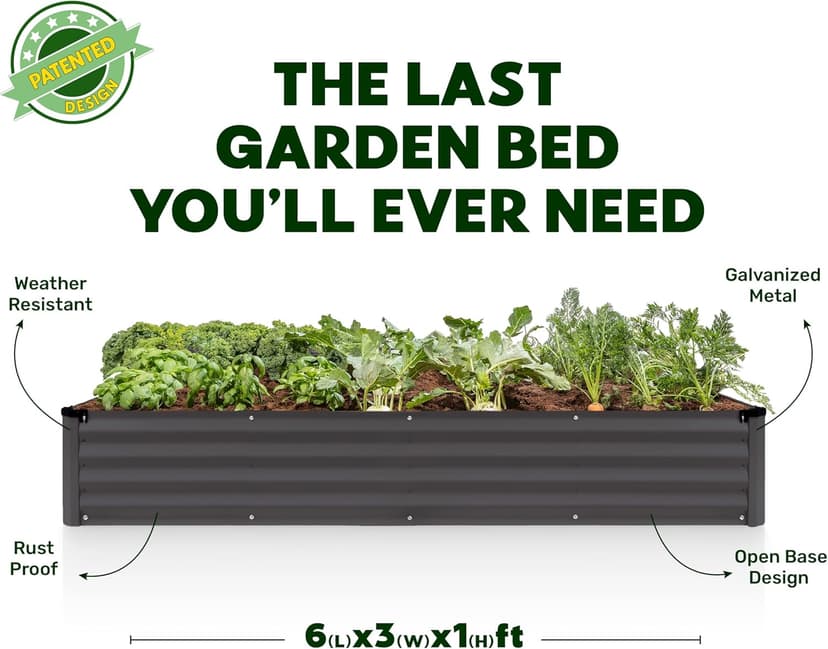 Galvanized Raised Garden Beds Outdoor // 6×3×1 ft Planter Raised Beds for Gardening, Vegetables, Flowers // Large Metal Garden Box // Patented Tool-Free Design (Dark Gray)