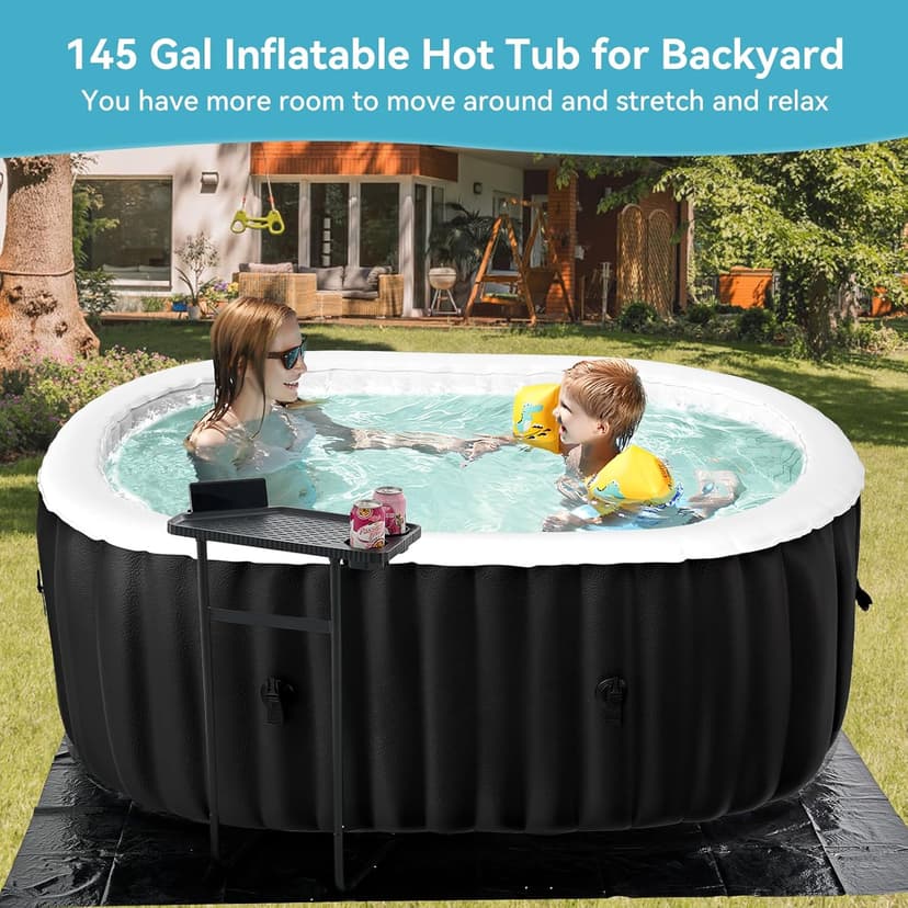 2 Person Inflatable Hot Tub, Oval Portable Hot Tub, Leak-Proof Blow up Hot Tub with 100 Air Jets, PVC Outdoor Spa with Insulated Cover & Heater Pump, 75” L X 47”W X 25”H