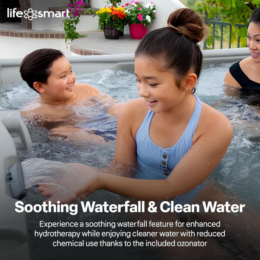 Lifesmart 5-Person Hot Tub, Portable Outdoor Spa w/LED, Waterfall, Cover & Ozonator, Sand