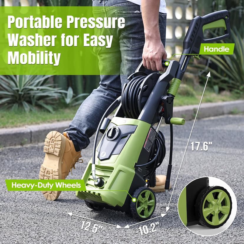 Pressure Washer, 4000PSI 2.8 GPM Power Washer with 35FT Power Cord and 26FT Hose, Electric Pressure Washer with 5 Nozzles & 500ml Foam Cannon, Cleaning for Cars, Home, Driveways, Yards, Pools