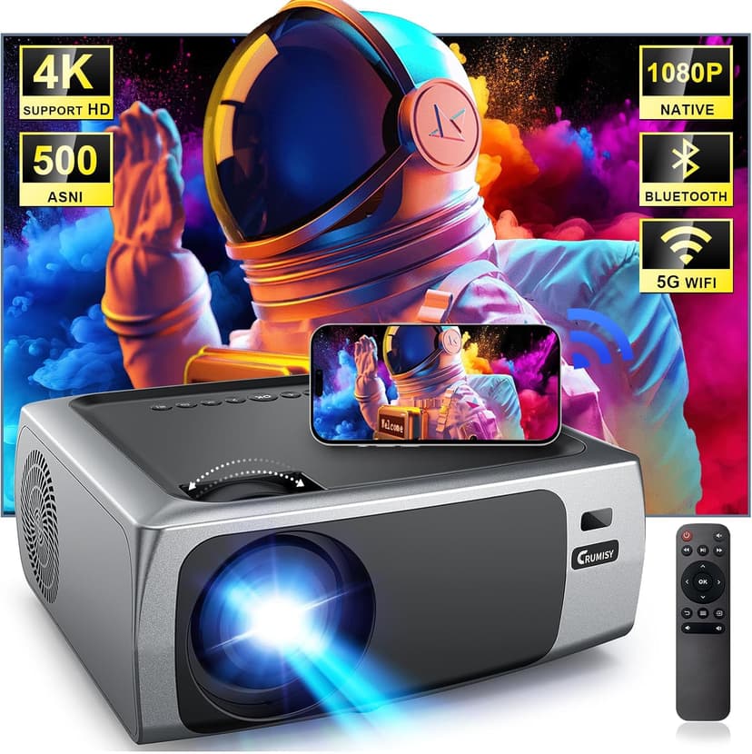 Projector with WiFi and Bluetooth, 4K Decode Outdoor Movie Use 500 ANSI Native 1080P with Auto Keystone HIFI Speaker, 270" Screen 50% Zoom Phone Mirror F410 Game Projector for HDMI/USB/PC/TV Stick/PS5