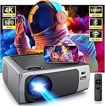 Projector with WiFi and Bluetooth, 4K Decode Outdoor Movie Use 500 ANSI Native 1080P with Auto Keystone HIFI Speaker, 270" Screen 50% Zoom Phone Mirror F410 Game Projector for HDMI/USB/PC/TV Stick/PS5