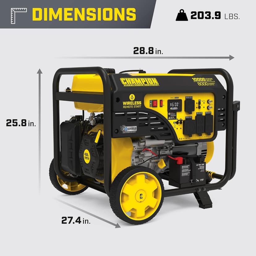 Champion Power Equipment 10,000-Watt Wireless Remote Start Home Backup Portable Generator with CO Shield