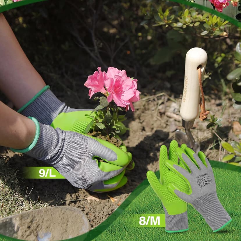 WORKPRO 6 Pairs Garden Gloves, Work Glove with Eco Latex Palm Coated, Working Gloves for Weeding, Digging, Raking and Pruning(L)
