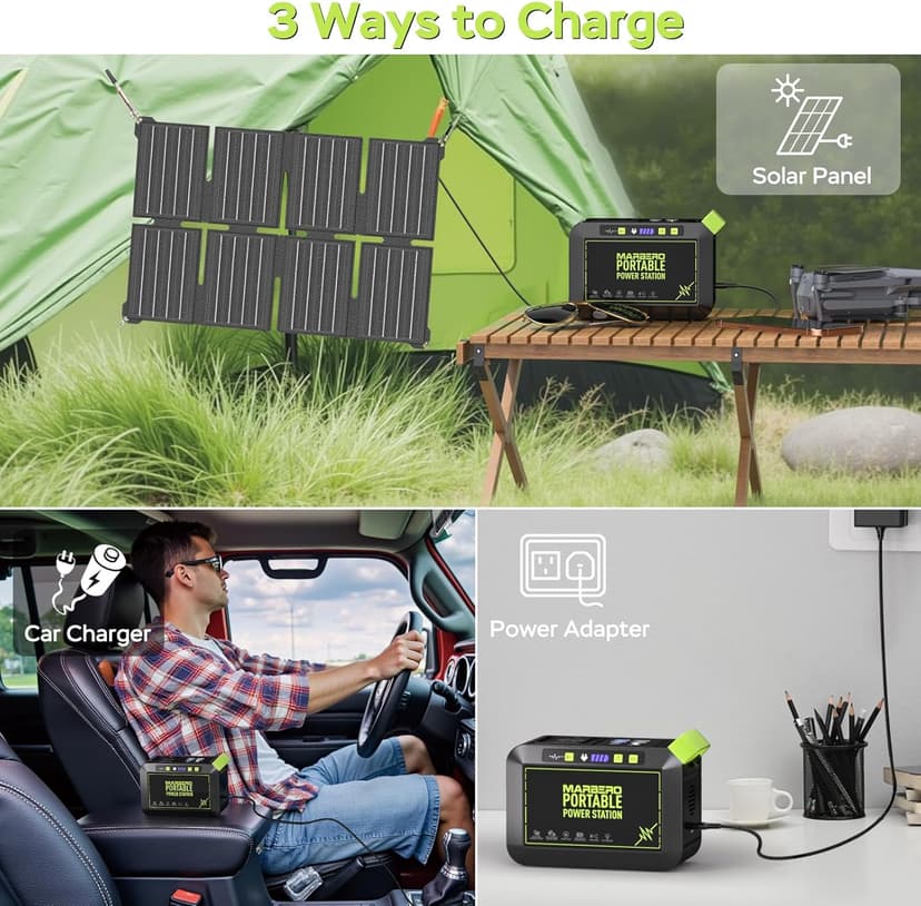 MARBERO 80W Solar Powered Generator with Panels 25W Included, 88.8Wh Lithium Battery Portable Power Station with AC Outlet 120W Peak Fast Charging 110V for Camping Outdoor Home Backup Backup RVs