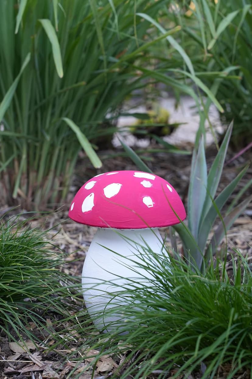 Happy Trees Mushroom Statue Garden Decor, Kids Art Project, Paintable, Gift, Indoor/Outdoor, Strong Lightweight Concrete Sculpture, 10" Tall