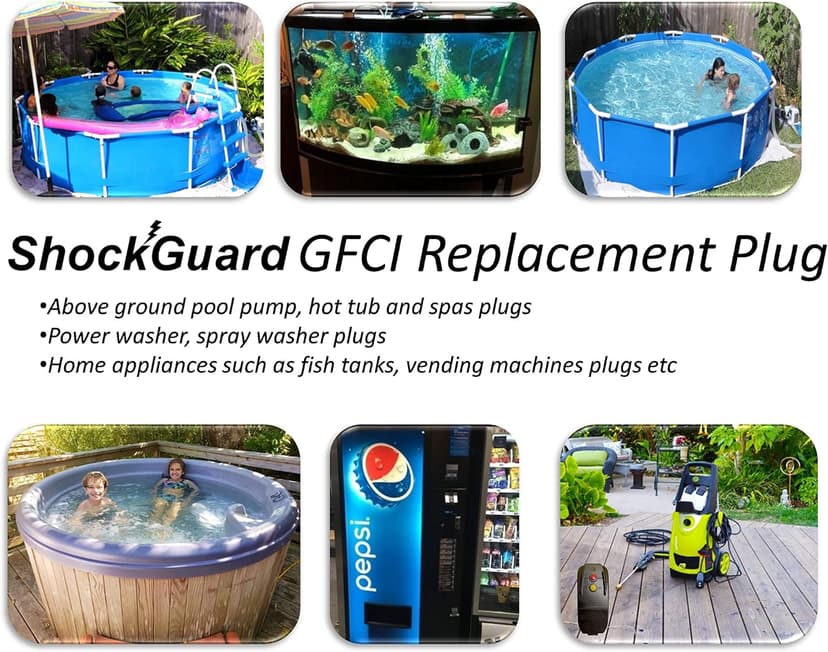 GFCI Replacement Plug Assembly 3-Prongs for Pressure Washer, Inflatable Pool Pump, Above Ground Plug-n-Play hot tub