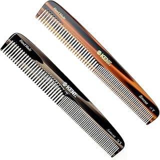 KENT 9T Double Tooth Dressing Table Comb, Tortoise Fine and Wide Tooth Coarse/Fine Dresser Comb for Hair, Beard, Mustache Styling, Grooming - For Men, Women, and Kids, Made in England