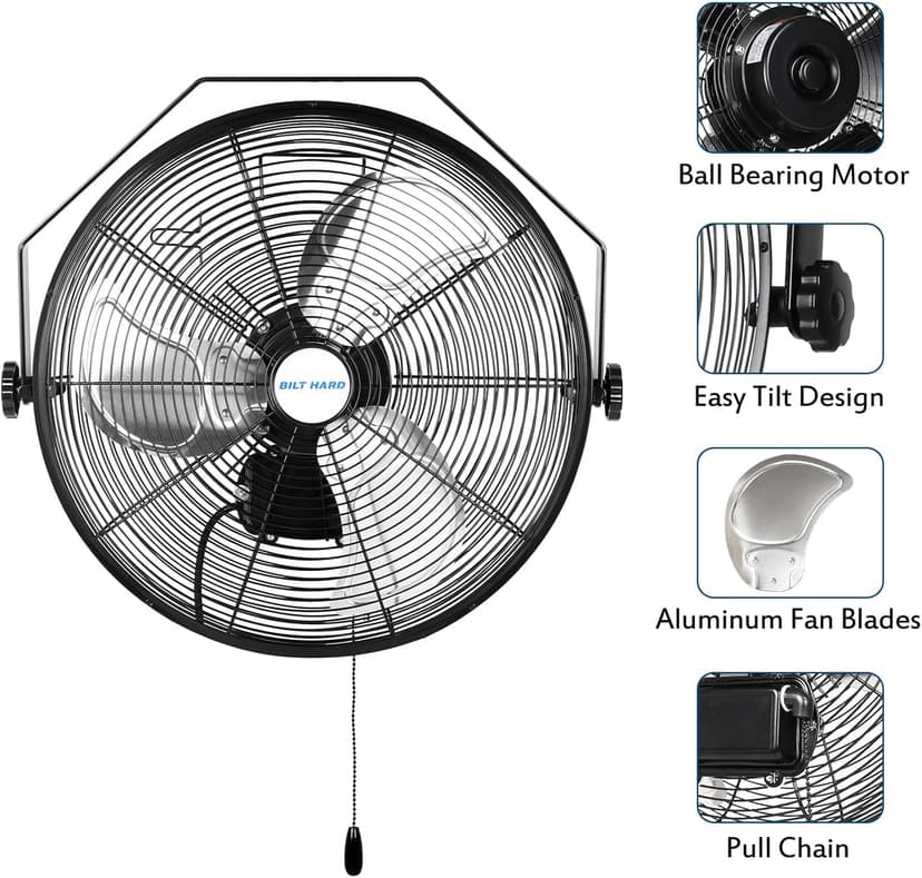 BILT HARD 4300 CFM 18 in. Outdoor Wall Mount Fan, 3-Speed Waterproof Wall Fan Industrial Grade High Velocity Outdoor Fans for Patio, Commercial, Garage, and Gazebo Use- UL Listed Black
