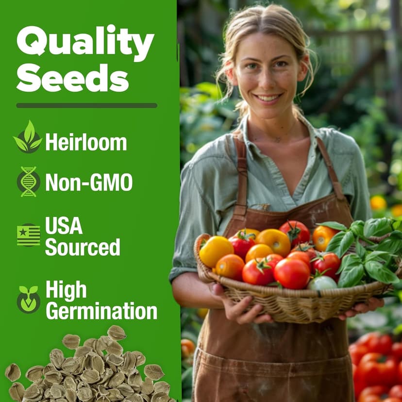 HOME GROWN Heirloom Tomato Seeds for Planting (10pk) w/Basil Seeds, 100% Non-GMO Tomatoes: Cherry, Roma, Beefsteak, Zebra, Yellow Plum, Amish Paste, Cherokee, Krim, Italian Basil, Thai Basil Seed