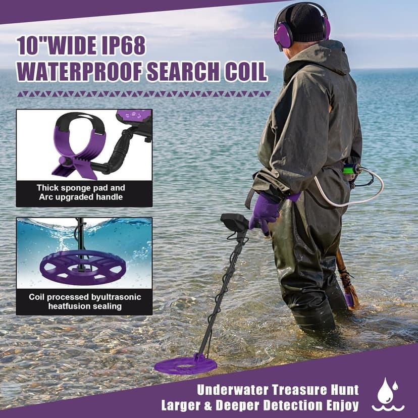 Metal Detector for Adults Waterproof-Professional Higher Accuracy Gold Detector with LCD Display,5 Mode,Advanced DSP Chip 12" Coil(Purple)