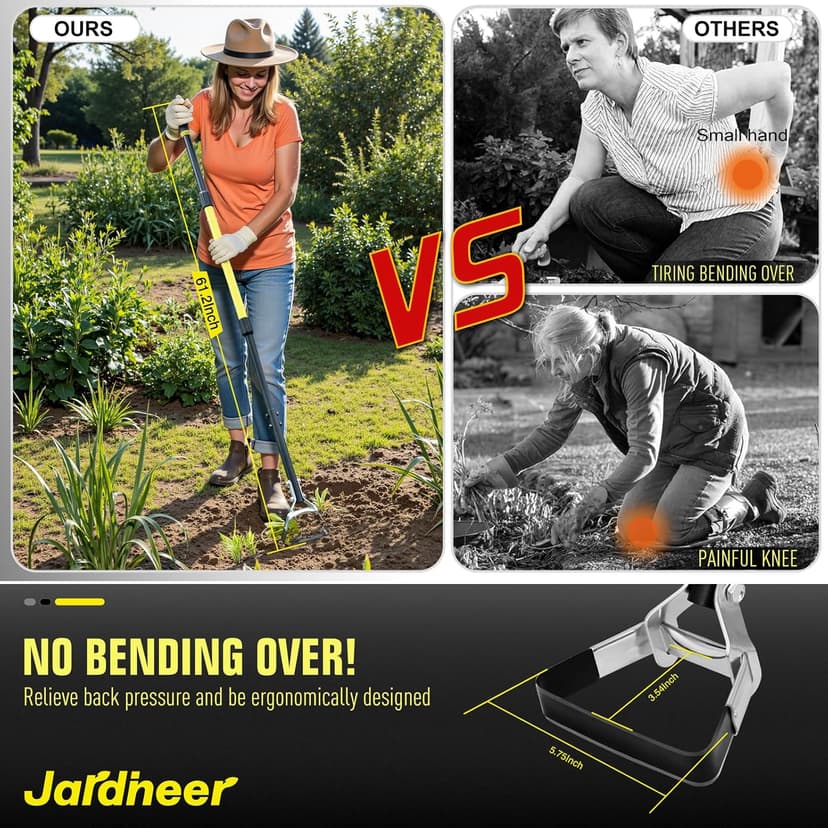 Jardineer Hula Hoe Garden Tool -4in1 Weed Puller, Cultivator, Stirrup Hoe with Ergonomic Handle, Heavy Duty Stainless Steel Head for Effortless Weeding, Digging, and Soil Aeration (64 inches)