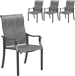 UDPATIO Patio Dining Chairs Set of 4, High Back Wide Seat Outdoor Furniture Chairs with All Weather Breathable Textilene, for Lawn Garden Backyard, Dark Grey