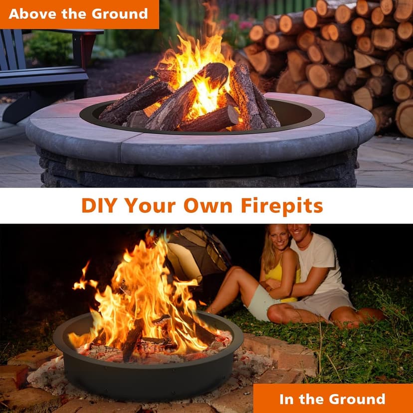 OUSHENG Fire Pit Ring Outdoor, 46 Inch Outer 43 Inch Inner Round Wood Burning Firepit Accessories, DIY Metal Steel Liner Insert for Bonfire Outside Camping Above or In Ground