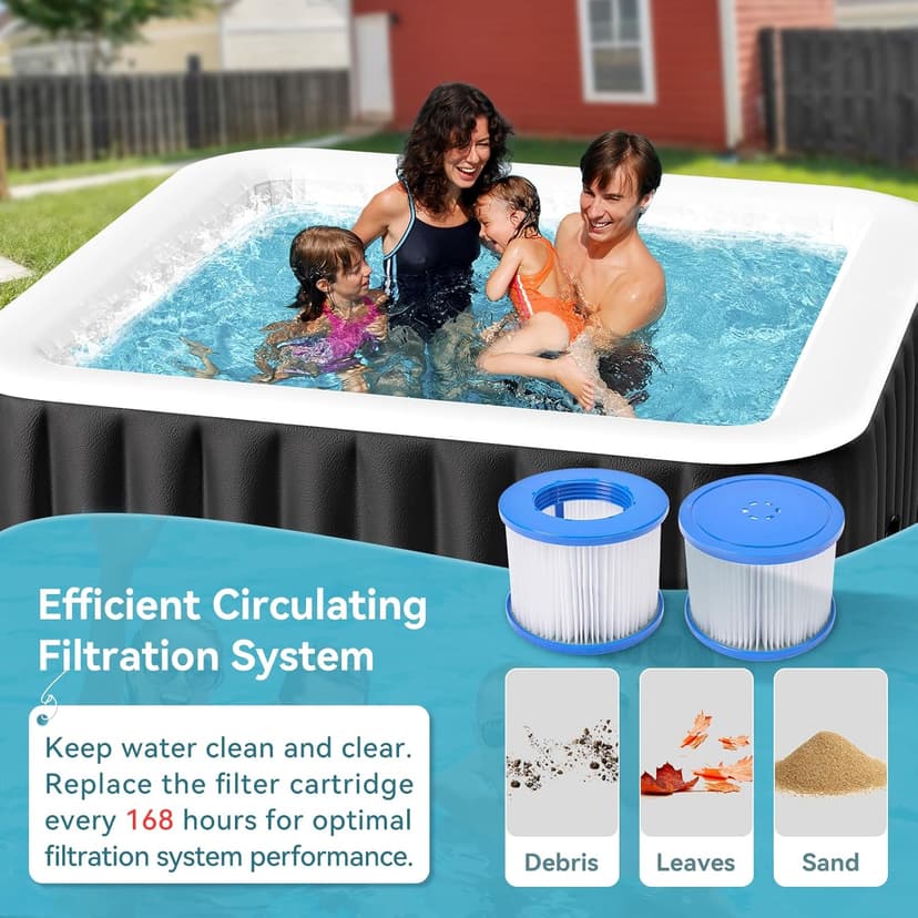 4-6 Person Inflatable Hot Tub, Large Square Portable Blow up Hot Tub, Leak-Proof PVC Outdoor Spa with 130 Air Jets, Insulated Cover and Heater Pump, 73” X 73”X 25”