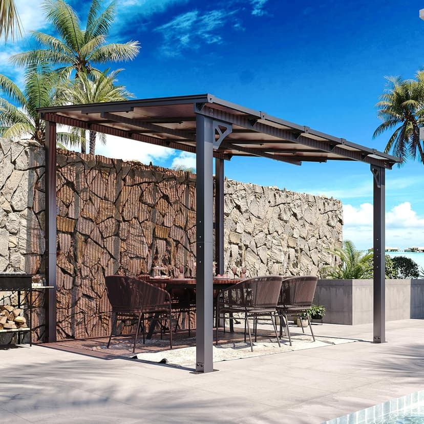 Aoxun 8' x 10' Gazebo for Patio, Gazebo Pergola with Sloped Roof, Large Wall-Mounted Heavy Duty Awnings, for Patio, Backyard, Deck