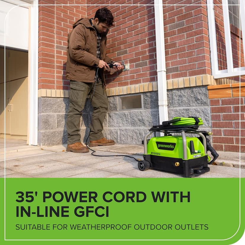 Greenworks 2100 PSI (SGS Certified) 1.2 GPM 13Amp Compact Electric Pressure Washer Telescoping Handle Power Washer for Cars, Driveways, Patios, Patio Furniture & Around Pools