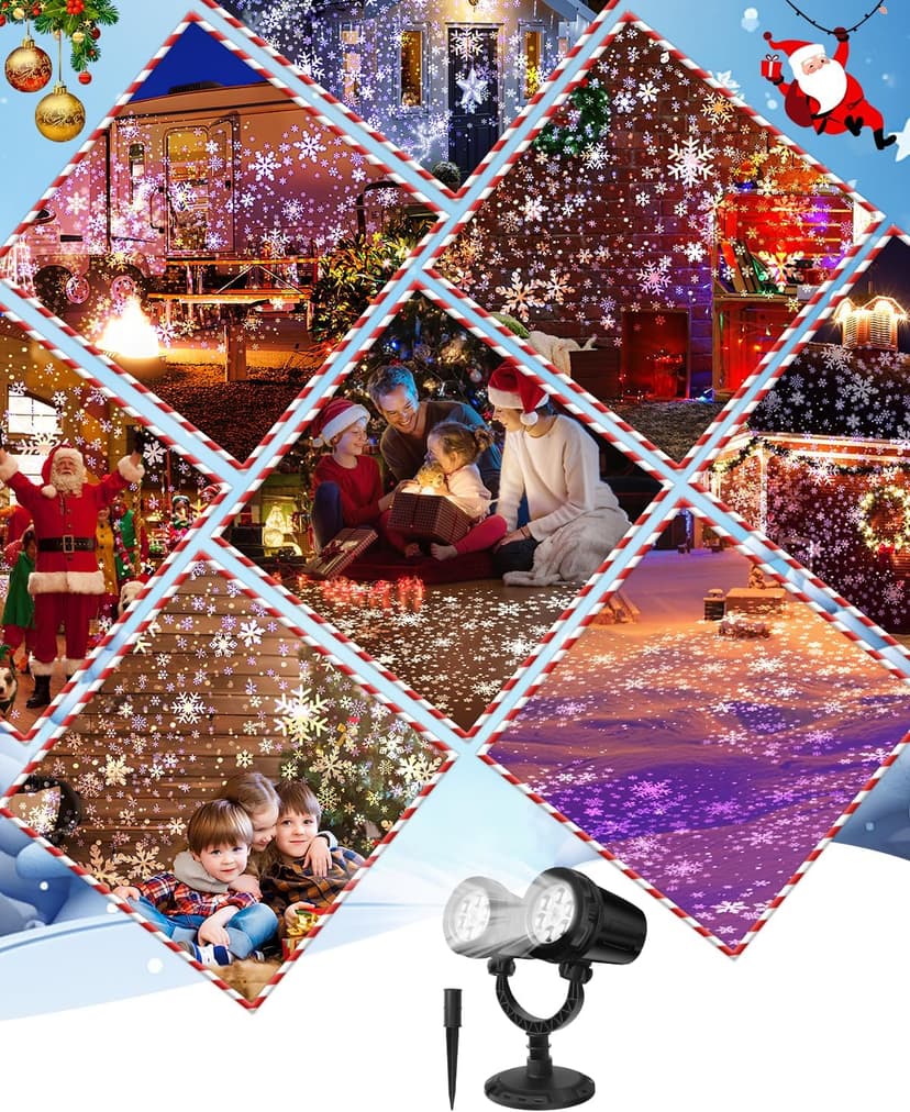 Christmas Projector Lights Outdoor, Clearer Snowflake Projector Lights IP65 Waterproof, LED Rotating Snowfall Decor Lamp for Xmas Holiday Wedding Indoor Party New Year Garden Decorations