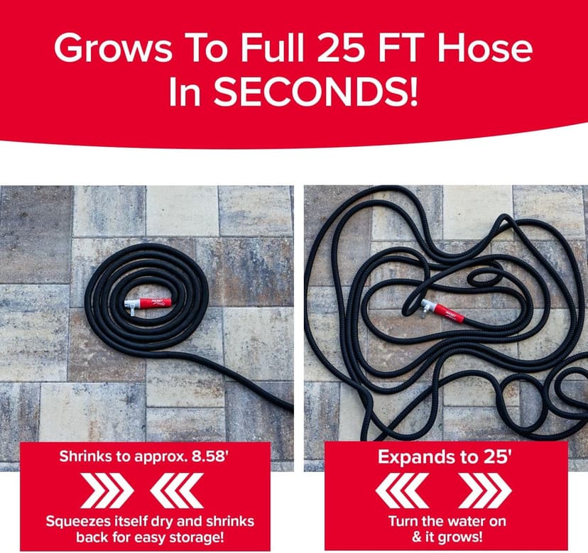 Pocket Hose Silver Bullet 2.0 Expandable Garden Hose 25-FT with Turbo Shot Nozzle, AS-SEEN-ON-TV, Lead-Free, Solid Aluminum Connectors, Easy On/Off Valve, Kink-Free, Leak-Proof