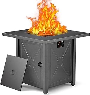 ZAFRO 28" Fire Pit Table, 40000 BTU Propane Fire Pit Table with Lid,Rain Cover and 3 Pounds Lava Stones for Outdoor Backyard, Courtyard