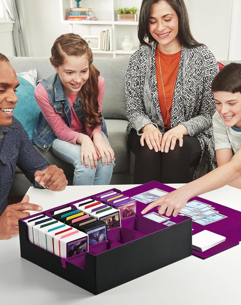 ZLCA Card Storage Box for MTG PTCG, Commander Deck Box Holds 3000+ Cards, Card Storage Case with 4 Stoppers, Card Organizer for TCG Sport Cards(Black&Purple)