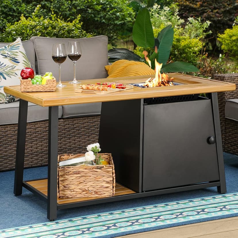 Sophia & William 50,000 BTU Propane Gas Fire Pit Table with Open Storage Space Multifunction Large 46" x 25.8" Rectangular Outdoor Firepits for Outside with Lid and Blue Fire Glass
