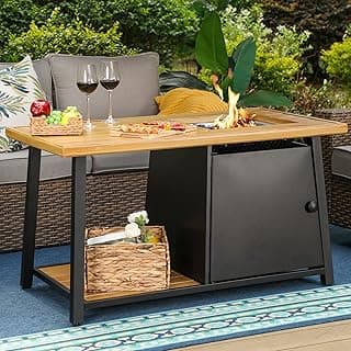 Sophia & William 50,000 BTU Propane Gas Fire Pit Table with Open Storage Space Multifunction Large 46" x 25.8" Rectangular Outdoor Firepits for Outside with Lid and Blue Fire Glass