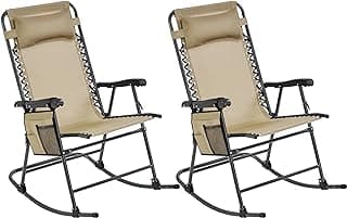 Yaheetech 26in Rocking Chair Outdoor Zero Gravity Folding Chairs Rocking Chairs Foldable Outdoor Lounge Chair for Outside Lawn with Cupholder/Pillow Ergonomic Design for Rest, Set of 2