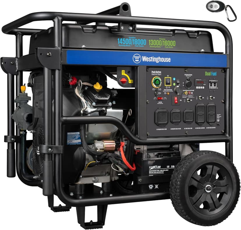 Westinghouse 18000 Peak Watt Dual Fuel Home Backup Portable Generator, Remote Electric Start, Transfer Switch Ready, Gas & Propane Powered, CO Sensor