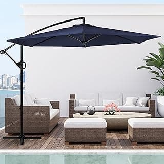 Shintenchi Patio Offset Umbrella with Easy Tilt Adjustment, Crank and Cross Base, Outdoor Cantilever Hanging Umbrella, Sunshade Canopy, Navy Blue
