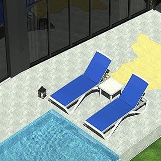 Domi Patio Chaise Lounge Chair Set of 3,Outdoor Aluminum Polypropylene Sunbathing Chair with Adjustable Backrest,Arm,Side Table,for Beach,Yard,Balcony,Poolside(2 Blue Chairs + 1 Side Table)