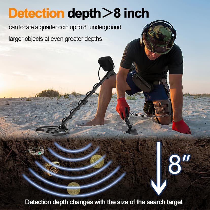 OMMO Metal Detector for Adults & Kids, 10" IP68 Waterproof Gold Detector with 6 Modes, Adjustable Stem & Headphones - 1800mAh USB C Rechargeable for Beach, Parks & Underwater Treasure Hunting