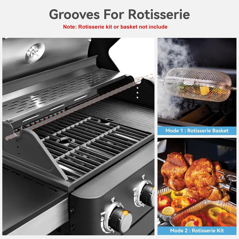 2 in 1 Propane Gas BBQ Grill with Side Burner & Porcelain-Enameled Cast Iron Grate, 4-Burner Flat Top Grill, 46,700 BTU Outdoor Barbecue Propane Griddle Grill Combo for Camping, Patio, Backyard