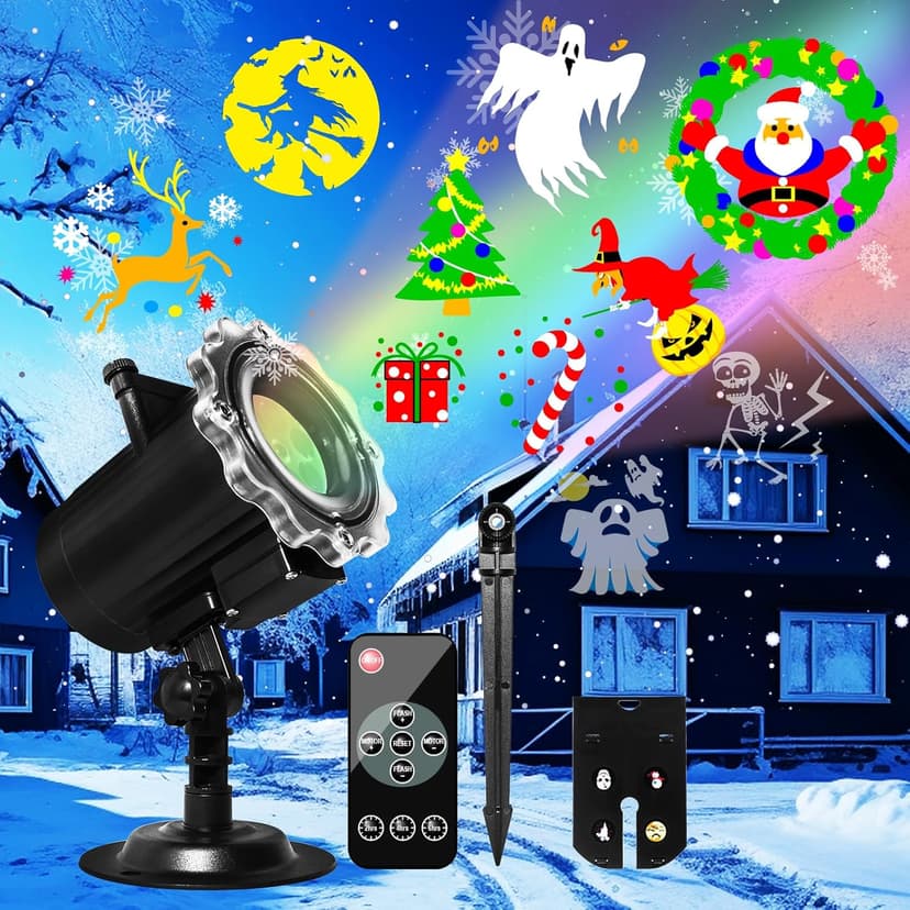 Holiday Projector Lights Outdoor,MOSSNDAR 64 HD Patterns Decorative Projector with RF Remote,Waterproof Landscape Lamp Projector for Garden Patio Independence Day Birthday Party Festival Decoration