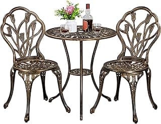 Yaheetech Patio Bistro Sets 3 Piece, Outdoor Rust-Resistant Cast Aluminum Garden Table and Chairs, Bronze