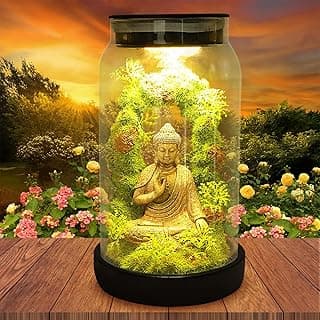 Solar Garden Buddha Statue for Home Decor - 9.8'' Zen Solar Lights Sculptures Decor with 15 LED, Sitting Meditating Buddha Serene Moss Figurine in Jar for Patio Lawn Yard Good Luck Housewarming Gifts