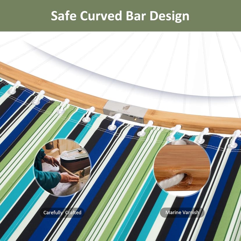 SUNCREAT Heavy Duty Double Hammock and Stand, Free Standing Two Person Hammock with Stand, Green Stripes