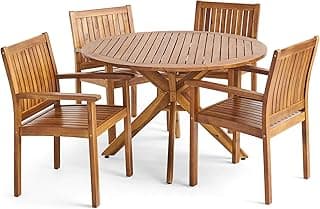 Christopher Knight Home Kally Outdoor Five Piece Acacia Dining Set, Teak Finish