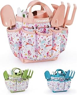 Kids Gardening Set Toys, Quality Garden Tool Kit for Kids and Toddlers, Includes Two Shovels, Garden hat,Rake, Apron,Gloves, Watering Can, and Tool Bag (Pink)